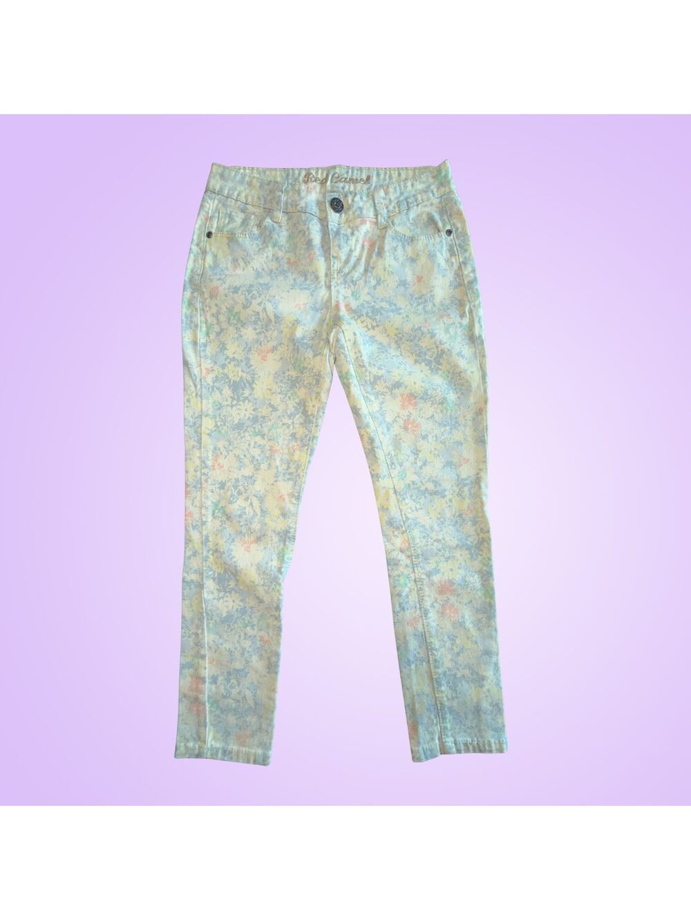Juniors Size 3 Red Camel Pastel Floral Skinny Jeans Stretch Premium Denim